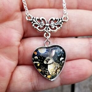 Silver Bunny Pendant Necklace, Heart Bunny Necklace, Rabbit Necklace, Easter
